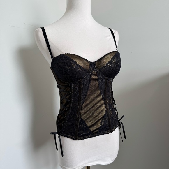 🖤 Gothic Lace Corset Top – Steampunk Whimsigoth Romance y2k gold S - Picture 2 of 7